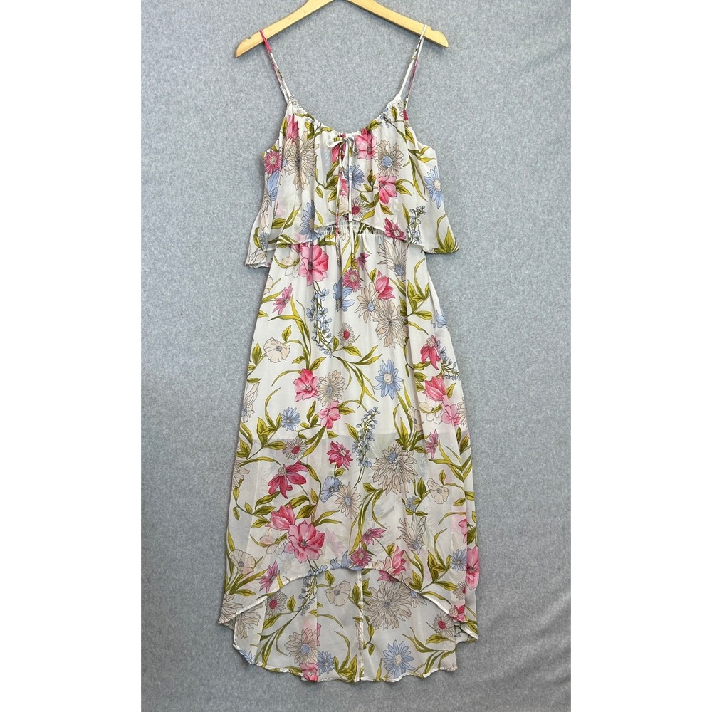 June & Hudson Sz Large High Low Dress Garden Floral Chiffon Ruffle Spring Garden